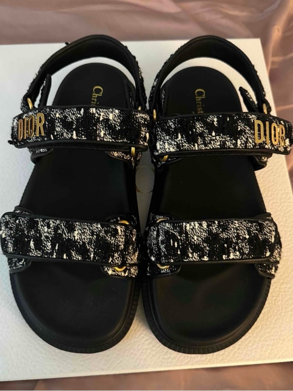 Dior Black and White Patterned Logo Strap Sandals - Picture 4 of 4